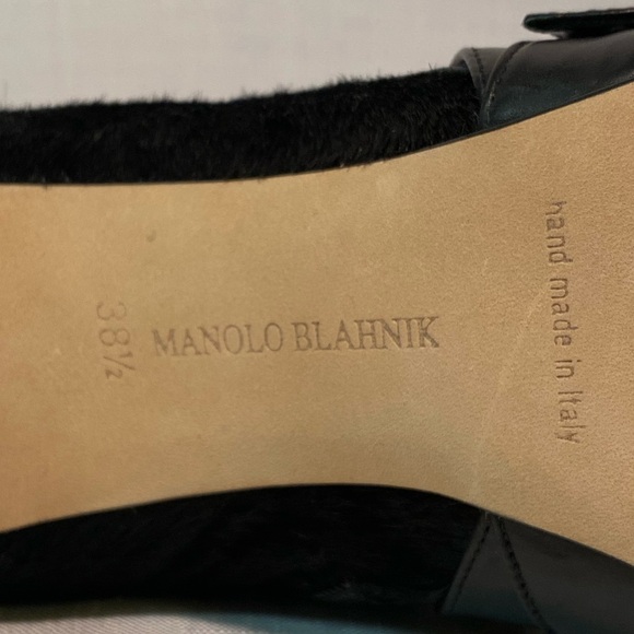 Manolo Blahnik Toapa Studded Mixed Media Ankle Boot Black 8.5B US Dyed Calf Hair - Picture 4 of 16